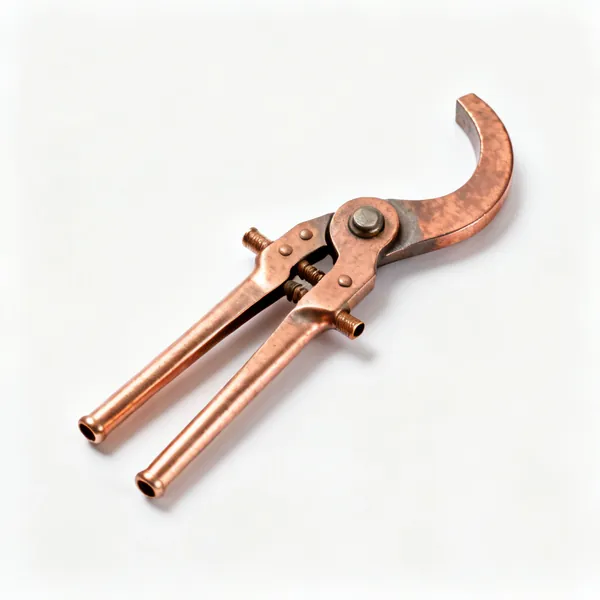 Scissor bender: A compact scissor type copper pipe bender with two short handles and a curved former