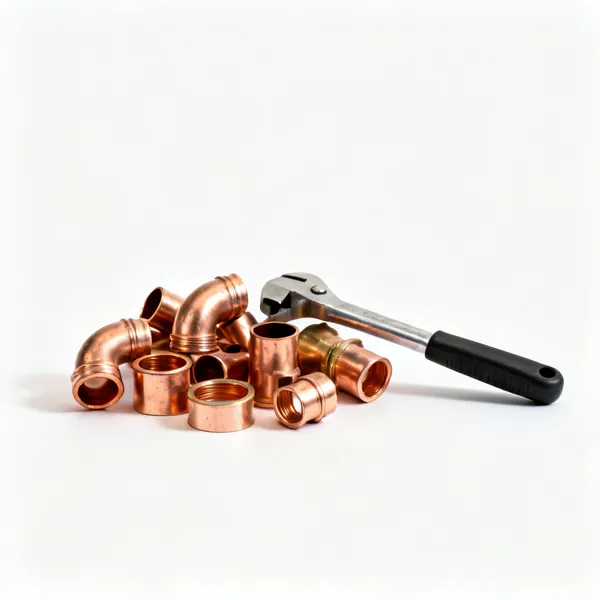 Solder ring fittings: A handful of copper solder ring pipe fittings including elbows and couplings