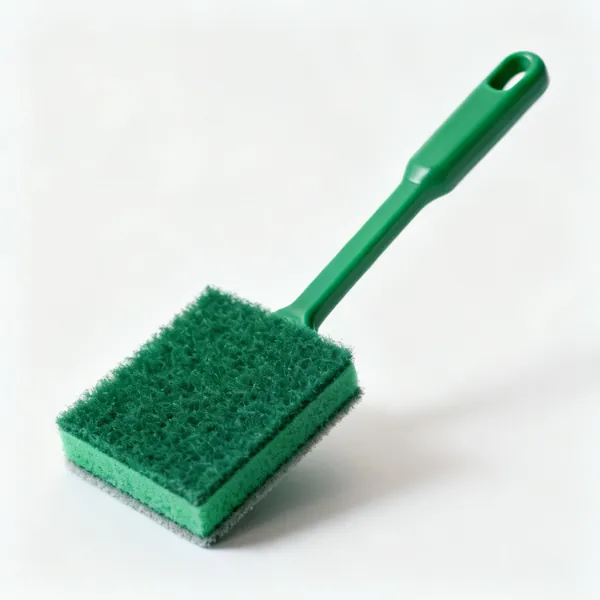 Abrasive pad: A green nylon abrasive scouring pad
