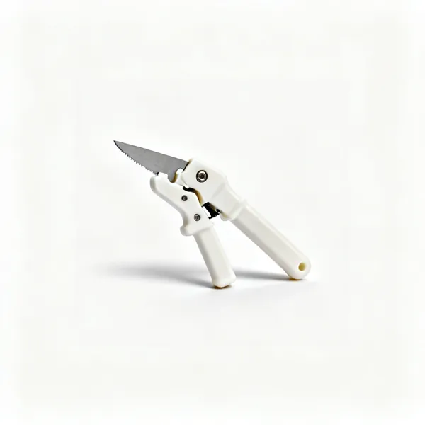 A small compact plastic conduit cutter with a short blade and stubby handles