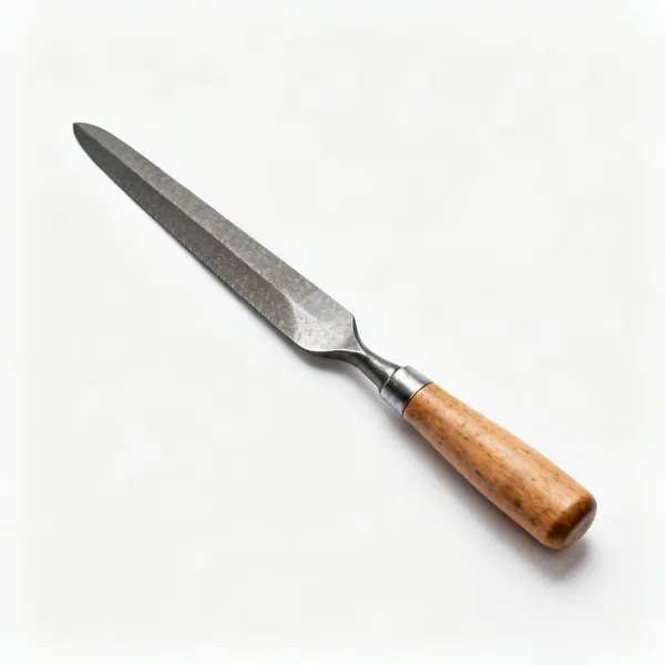 A half round file with one flat and one curved face and a wooden handle