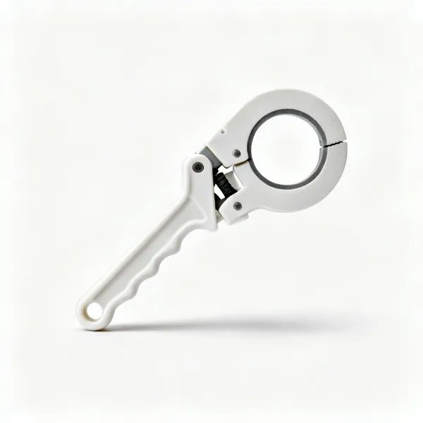 A plastic pipe slice cutter, a circular ring tool that clips around a pipe
