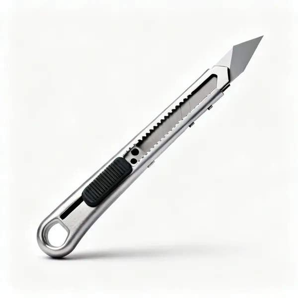 A metal bodied utility knife with a retractable trapezoid blade