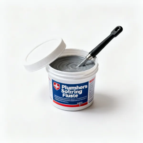 A small tub of plumbers soldering flux paste with the lid off