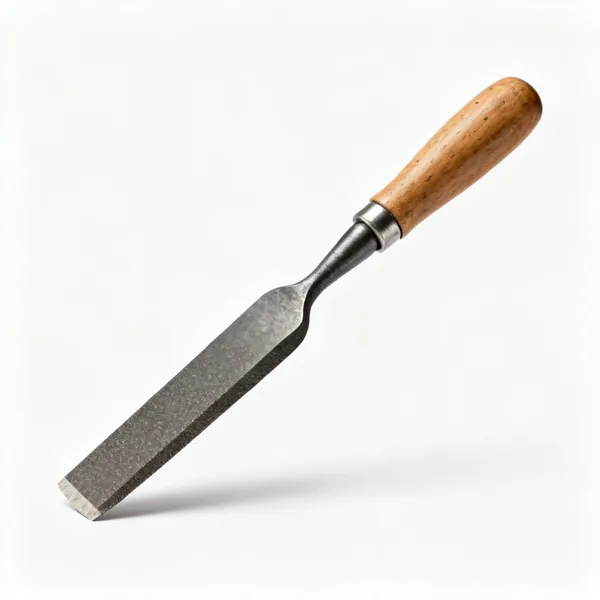 A half round file with one flat and one curved face and a wooden handle