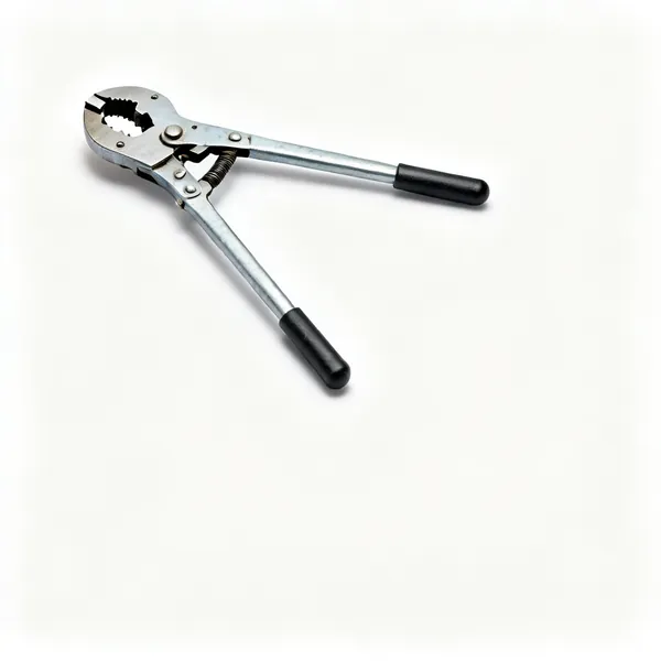 A manual hand press tool for pipe fittings with two long handles and a crimping jaw