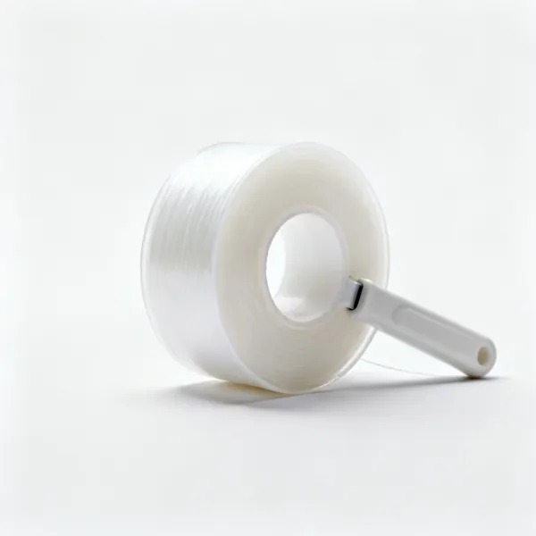 PTFE tape: A roll of white PTFE plumbers thread seal tape partly unwound