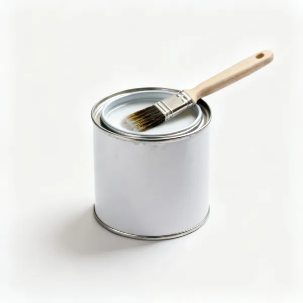 A tin of plastic pipe solvent cement with a brush in the lid