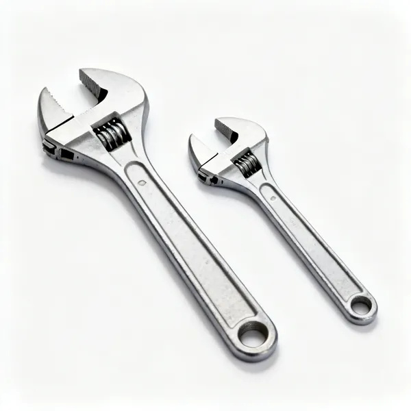 Two adjustable spanners of different sizes with knurled adjusting screws