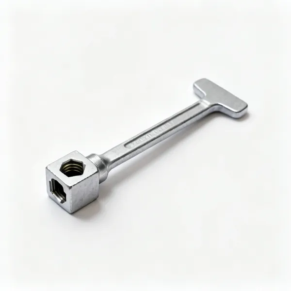 A small steel radiator bleed key with a square socket end and a flat handle