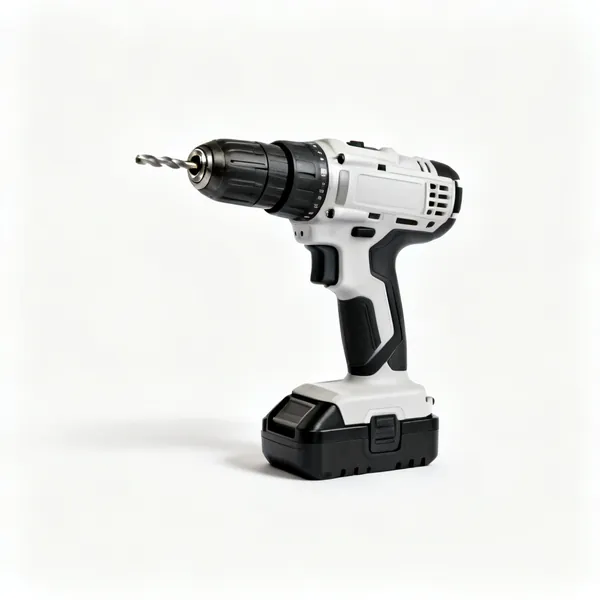 A cordless drill driver with a battery, chuck and pistol grip