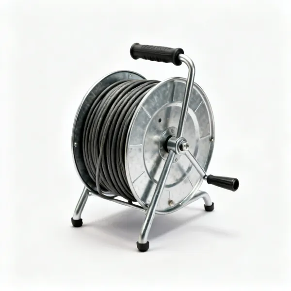 Hand auger: A drum hand drain auger with a metal drum, crank handle and coiled cable