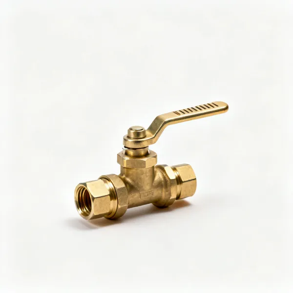 A pair of brass slotted screwdriver operated isolating valves with compression ends