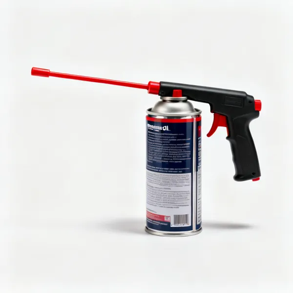 A spray can of penetrating oil with a red extension nozzle