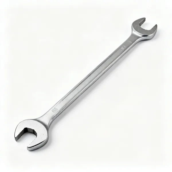 A long thin steel radiator spanner with open ends of two sizes