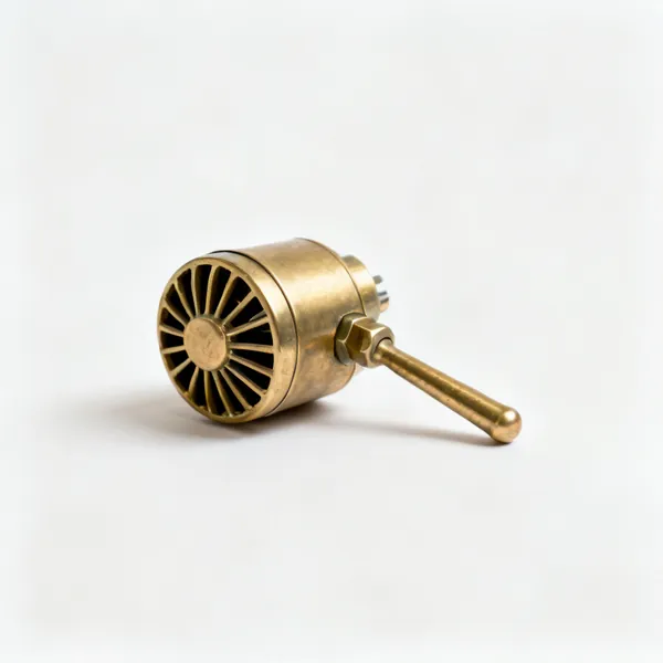 Automatic air vent: A small brass automatic radiator air vent with a cylindrical body