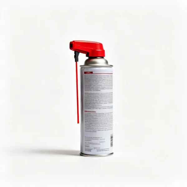 A spray can of penetrating oil with a red extension nozzle