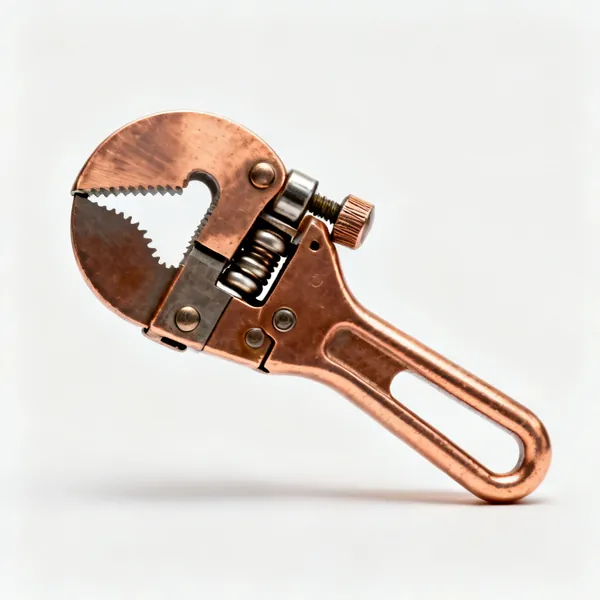 A copper pipe cutter with a cutting wheel, rollers and adjusting knob