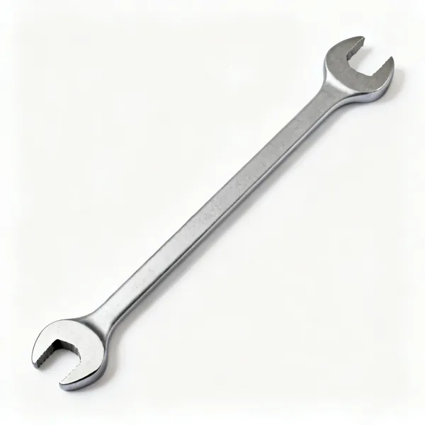 A long thin steel radiator spanner with open ends of two sizes
