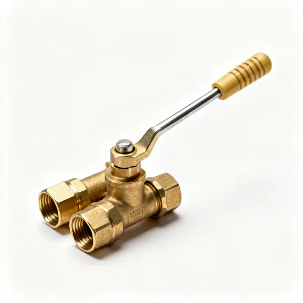 A pair of brass slotted screwdriver operated isolating valves with compression ends