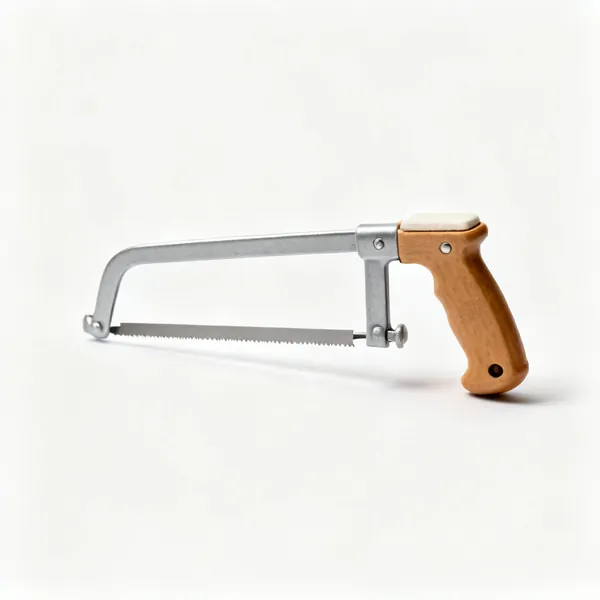 A mini hacksaw pad handle holding a single bare blade
