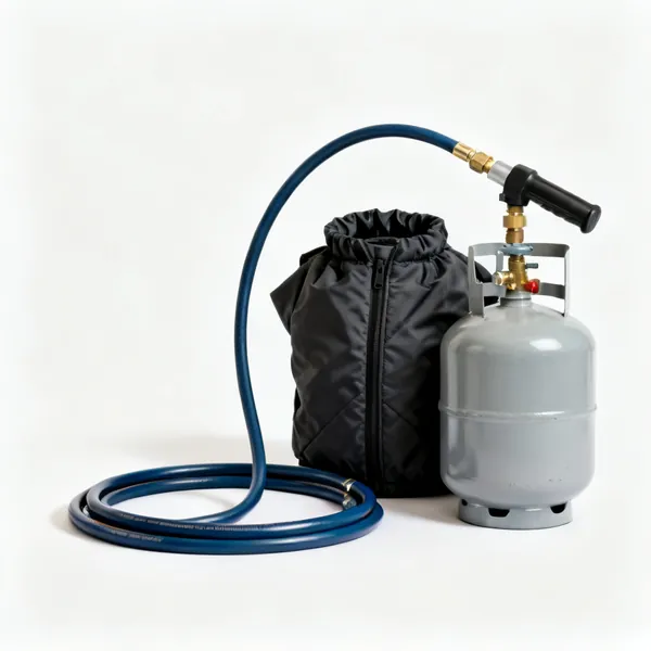 A pipe freezing kit with a gas canister, jacket and hose