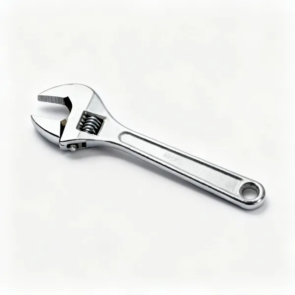 A chrome adjustable spanner with a worm screw and a moveable jaw