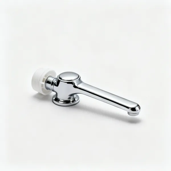 A chrome toilet cistern flush lever handle with a plastic backnut