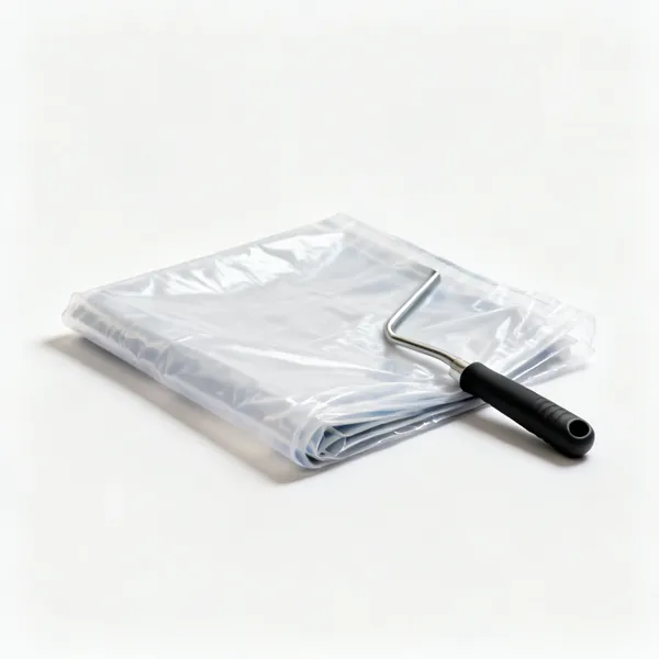 Floor protection: A folded plastic protective floor sheet
