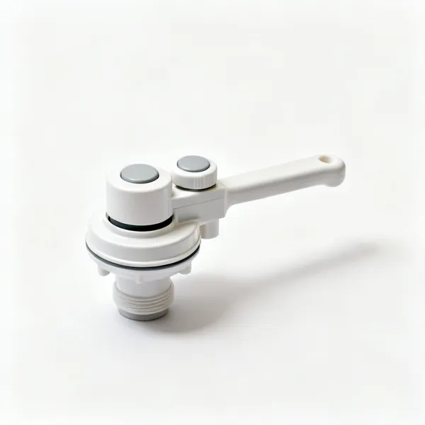 A plastic toilet cistern flush valve mechanism with a dual flush button