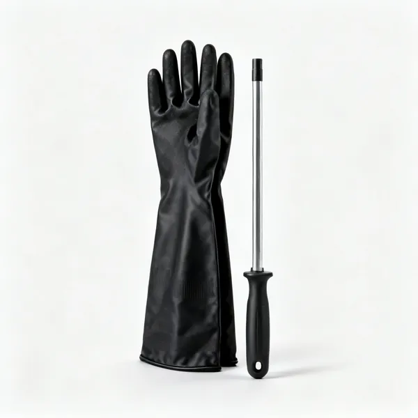 Long gauntlet gloves: A pair of long black nitrile gauntlet gloves