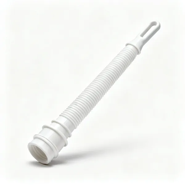 A white flexible plastic toilet pan connector with ribbed sections