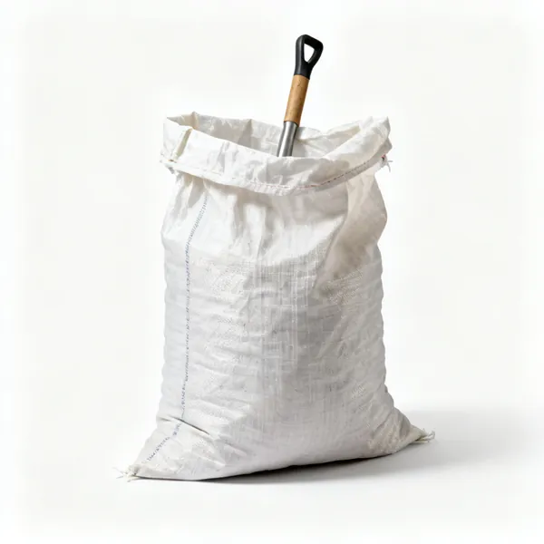 A woven polypropylene rubble sack, partly open