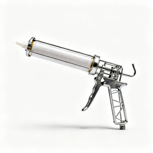 Sealant gun: A metal skeleton sealant caulking gun with a cartridge fitted