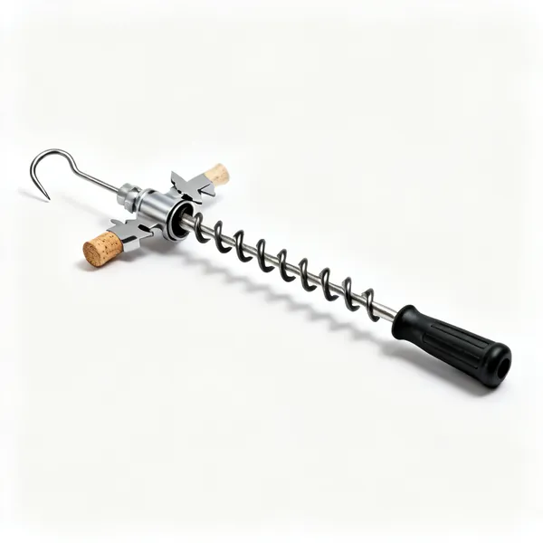 Auger head set: A set of drain auger heads including a corkscrew, cutter and hook tips
