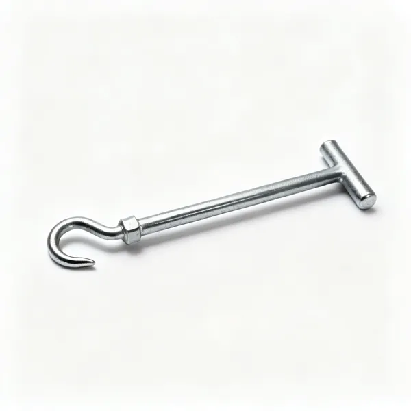 Manhole keys: A pair of steel manhole cover lifting keys with hooked ends and T handles