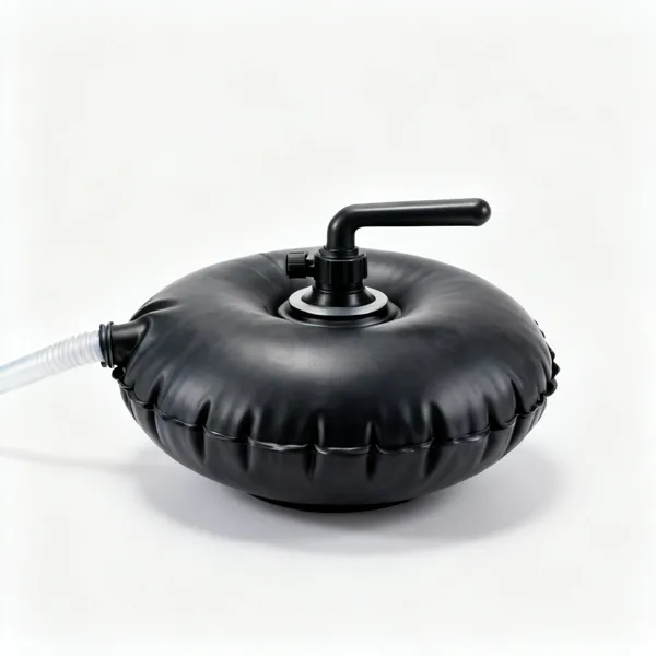 Inflatable drain stopper: An inflatable rubber drain stopper bladder with a valve and a short hose