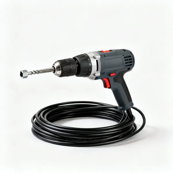 Drill driven auger: A drain auger drum with a hex drive shank for a power drill and coiled cable