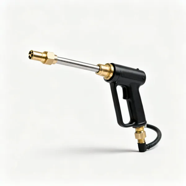 A drain jetting nozzle, a brass fitting with small rear facing jet holes and a hose connector
