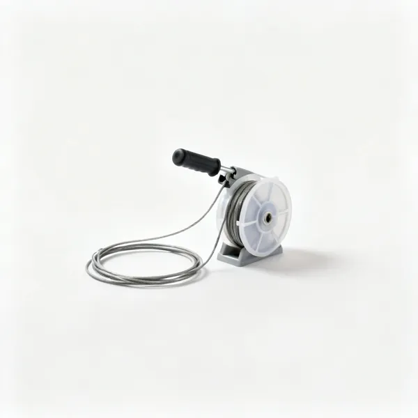 Mini sink auger: A small hand sink auger with a thin coiled cable and a compact plastic drum