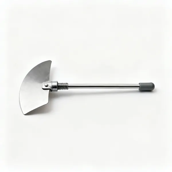 A drain rod scraper head, a flat curved steel blade with a threaded connector