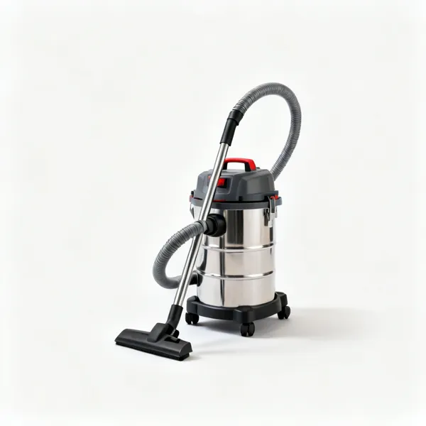 Wet and dry vacuum: A wet and dry workshop vacuum cleaner with a hose and a cylindrical body