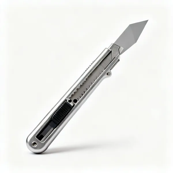 A metal bodied utility knife with a retractable trapezoid blade