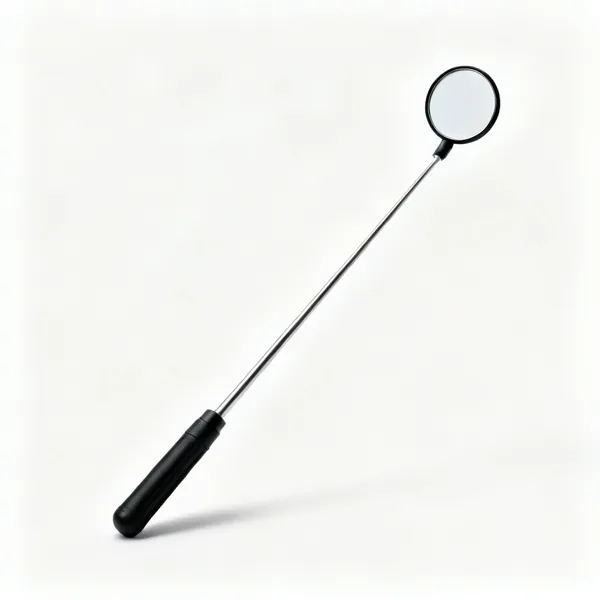 A telescopic inspection mirror with a small round mirror on an extending shaft