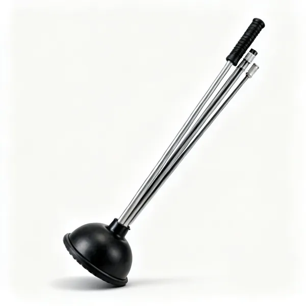 A set of drain rods with a rubber plunger head attachment