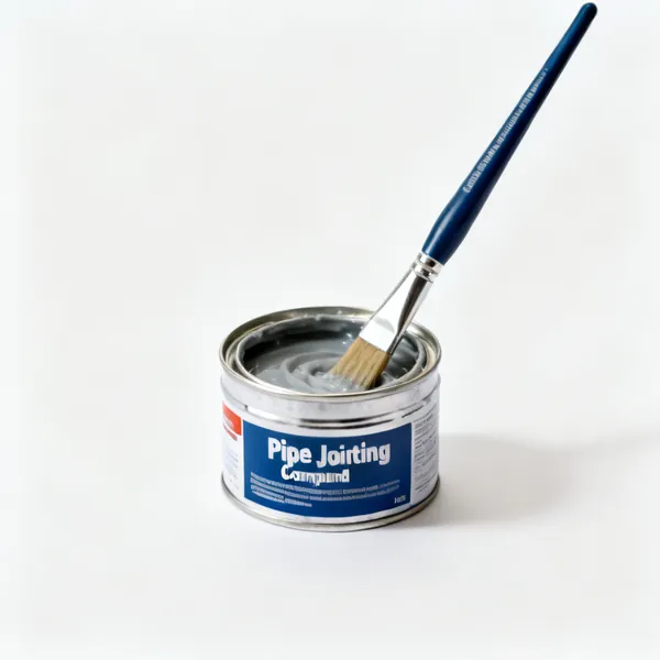 A tin of pipe jointing compound paste with a brush