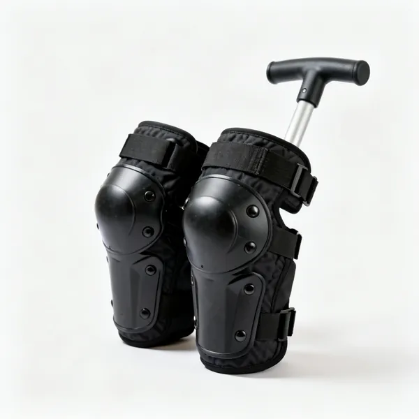 A pair of protective knee pads with straps