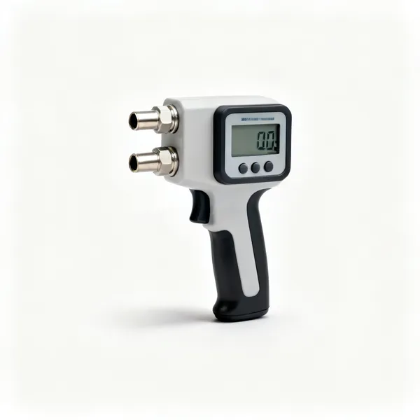 A digital manometer with two ports and a display