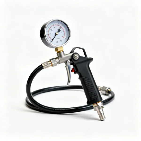Pressure test kit: A plumbing pressure test pump with a gauge and hose