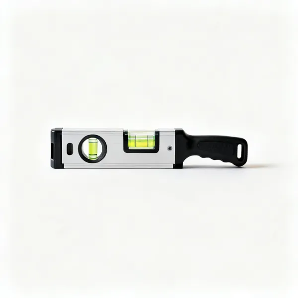 A short spirit level with bubble vials